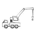monochrome contour hand drawing of tow truck vehicle transport Royalty Free Stock Photo