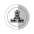 Monochrome contour with middle shadow sticker in circle of house with four floors