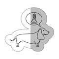 Monochrome contour middle shadow sticker with dachshund dog thinkin poop