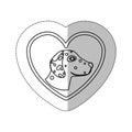 Monochrome contour with middle shadow sticker with dalmatian dog inside of heart