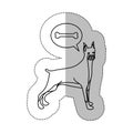 Monochrome contour middle shadow sticker with doberman pinscher dog thinkin bone