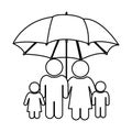 monochrome contour of pictogram with umbrella protecting family group