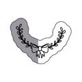 monochrome contour sticker with decorative half crown branch and topknot and middle shadow