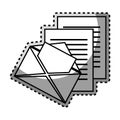 Monochrome contour sticker with envelope mail and documents sheets Royalty Free Stock Photo