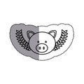 monochrome contour sticker with pig head and olive branchs and middle shadow Royalty Free Stock Photo