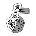 monochrome contour sticker with watertap with earth contamination with rain of petroleum