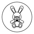 monochrome contour with Stuffed rabbit in round frame