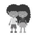 Monochrome couple of children taken from the hand with curly hair