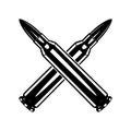 Monochrome crossed cartridge for machine gun illustrations. Isolated vector template