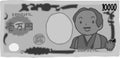 Monochrome Cute hand-painted Japanese 10000 Yen bill