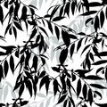 Monochrome vector cute seamless pattern with willow leaves isolated on white background