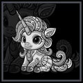 Monochrome Cute Unicorn mandala arts