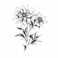 Monochrome Dahlia Flower Tattoo Design With Whimsical Folk-inspired Elements