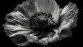 Monochrome daisy head on black background, macro close up generated by AI