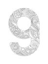 Monochrome Decorative Number Nine, Doodle Design Element