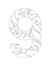 Monochrome Decorative Number Nine, Doodle Design Element