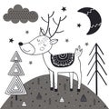 Monochrome deer in Scandinavian style. Poster, childish print, card