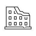 Monochrome destroyed building line icon vector illustration. Linear damage destruction effect