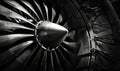 Monochrome Detail Shot of Modern Jet Engine Turbine Blades, Focusing on Aviation Technology and Engineering Excellence Royalty Free Stock Photo