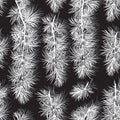 Monochrome Pine Branches Drawing Seamless Pattern