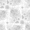 Monochrome doodle bohemian flower seamless pattern for adult coloring book. Black and white floral outline. Vector hand Royalty Free Stock Photo