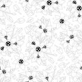 Monochrome doodle bohemian flower seamless pattern, page for adult coloring book. Black and white floral outline. Vector Royalty Free Stock Photo