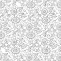 Monochrome doodle flower seamless pattern for adult coloring book. Vector hand drawn illustration. Royalty Free Stock Photo