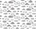 Monochrome Doodle Sky Elements Seamless Pattern