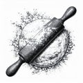 Monochrome Dough Round Shape with Rolling Pin Vector Illustration Royalty Free Stock Photo