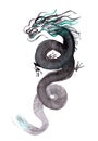 monochrome dragon on white background, chinese brush painting