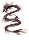 monochrome dragon on white background, chinese brush painting