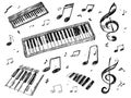 Hand-Drawn Piano Keys and Musical Notes Collage Royalty Free Stock Photo