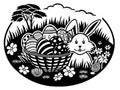 A monochrome Easter postcard design featuring a bunny and egg-filled basket in vector art Royalty Free Stock Photo