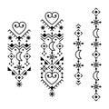 Minimalist tribal or neotribal line art vector long vertical patterns collection with moons and hearts, geometric ornamental desig Royalty Free Stock Photo