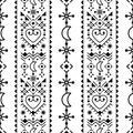 Geometric tribal or neotribal line art vector seamless patten with moons, hearts and abstract shapes, textile or fabric print desi Royalty Free Stock Photo