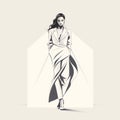 Monochrome Fashion Illustration: Iconic Woman In Sharp Angles And Soft Light