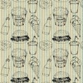 Monochrome fast food icons set seamless pattern