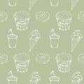 Monochrome fast food icons set seamless pattern