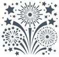Monochrome Firework Display with Stars Vector Graphic for Holiday Celebrations Royalty Free Stock Photo