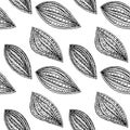 Monochrome floral doodle set, thin black line on white hand drawn Royalty Free Stock Photo