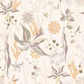 Monochrome floral print in beige colors, vector seamless pattern for fabric in vintage style Royalty Free Stock Photo