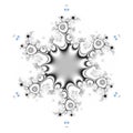 Monochrome fractal constructed snowflake illustration