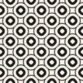Monochrome geometric seamless pattern with circles, rings, rounded linear grid Royalty Free Stock Photo