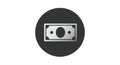 A monochrome graphic features a stylized dollar bill icon centered within a dark Royalty Free Stock Photo