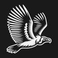 Monochrome graphic illustration of a flying vulture with spread wings Royalty Free Stock Photo