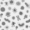 Monochrome gray Seamless pattern with bacteria in the gut microbiome