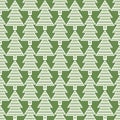 Monochrome green and white seamless vector pattern with striped Christmas trees on green background. Royalty Free Stock Photo