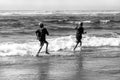 Children Run Splash Beach Waves