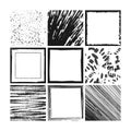 Monochrome grunge abstract background vector set. Ink brush splash, black and white frame collection. Royalty Free Stock Photo