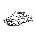 Monochrome hand drawn car on white background, black and white illustrated sedan. Royalty Free Stock Photo